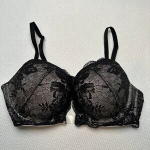 Victoria's Secret black Lace Push-Up Bra With Clear Center Strap Size 36D
